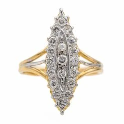 Bague Marquise En Or Jaune, Or Blanc Et Diamants