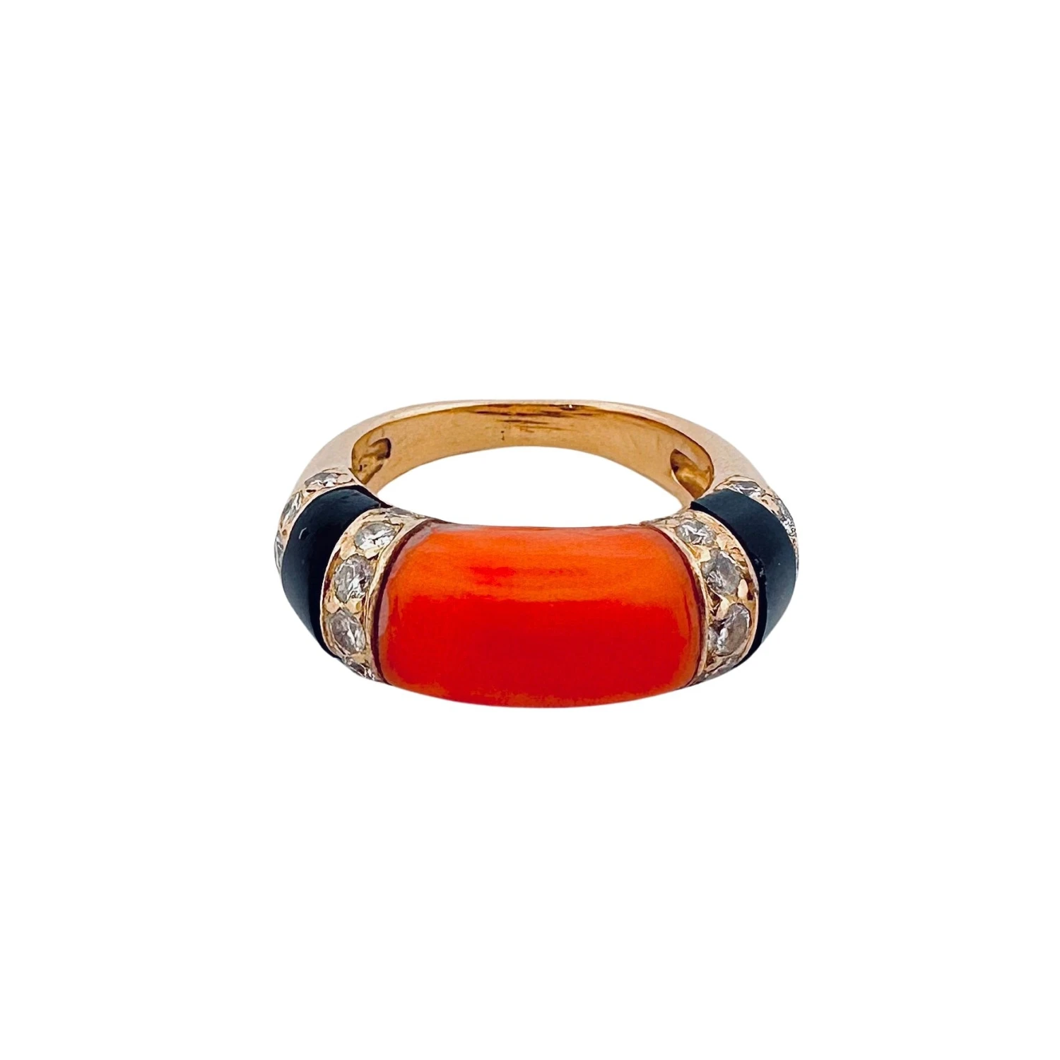 Bague Jonc En Or Jaune, Corail, Onyx Et Diamants 1 Bague Jonc En Or Jaune, Corail, Onyx Et Diamants