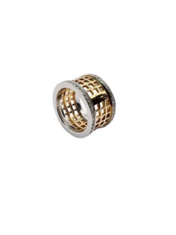 Bague Bandeau En Or Blanc, Or Rose Et Diamants 10 Bague Bandeau En Or Blanc, Or Rose Et Diamants -Castafiore Boutique anello oro 18 kt con diamanti naturali scritta poli 664190