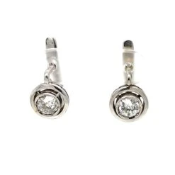 Boucles D'oreilles Clips En Or Avec Solitaire Et Diamants De Taille Ancienne