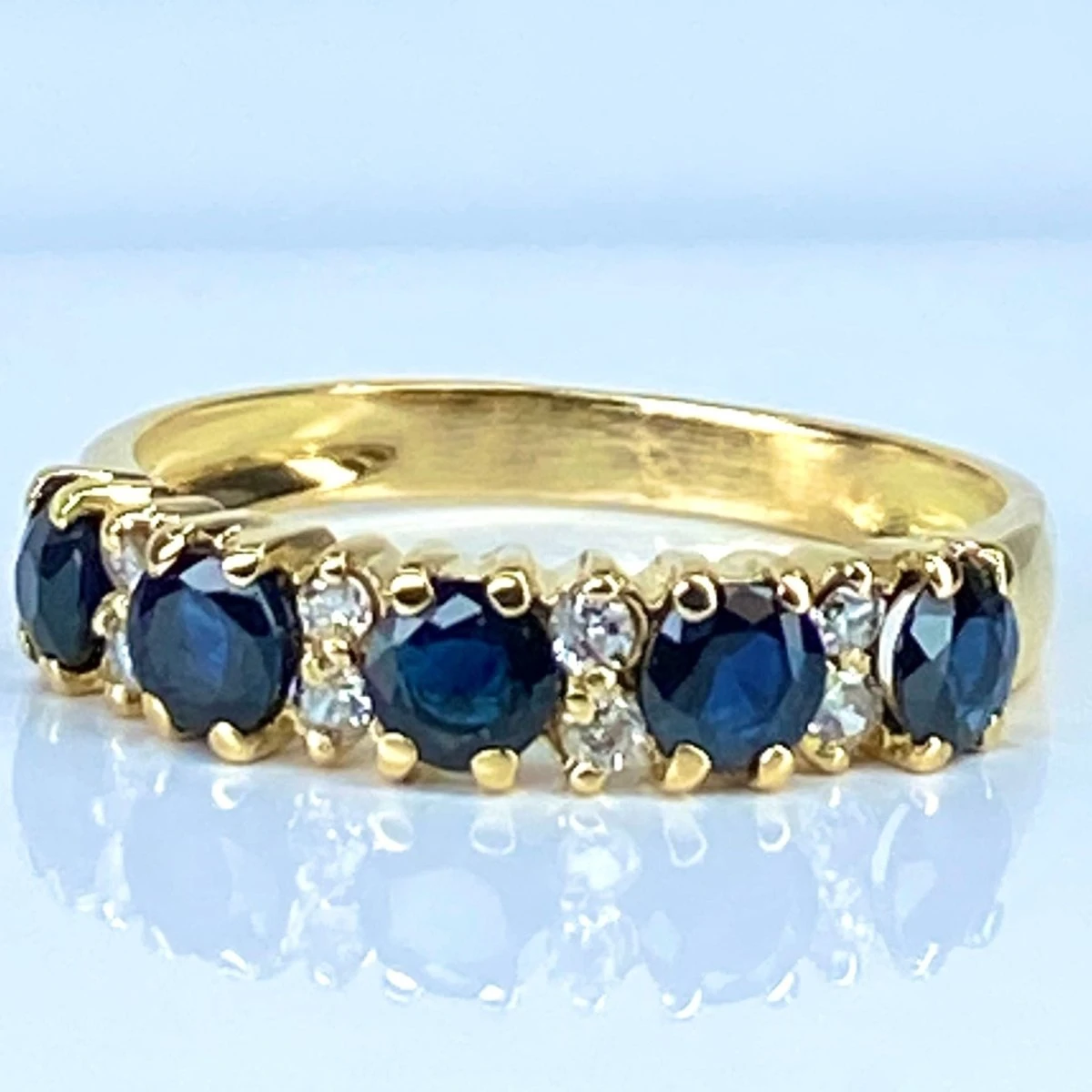 Bague Alliance En Or Jaune, Saphirs Et Diamants 6 Bague Alliance En Or Jaune, Saphirs Et Diamants – Image 6