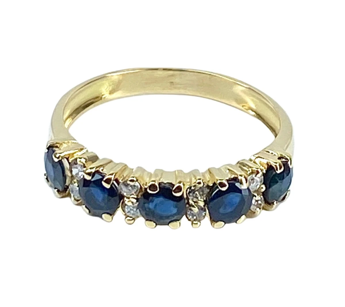 Bague Alliance En Or Jaune, Saphirs Et Diamants 2 Bague Alliance En Or Jaune, Saphirs Et Diamants – Image 2