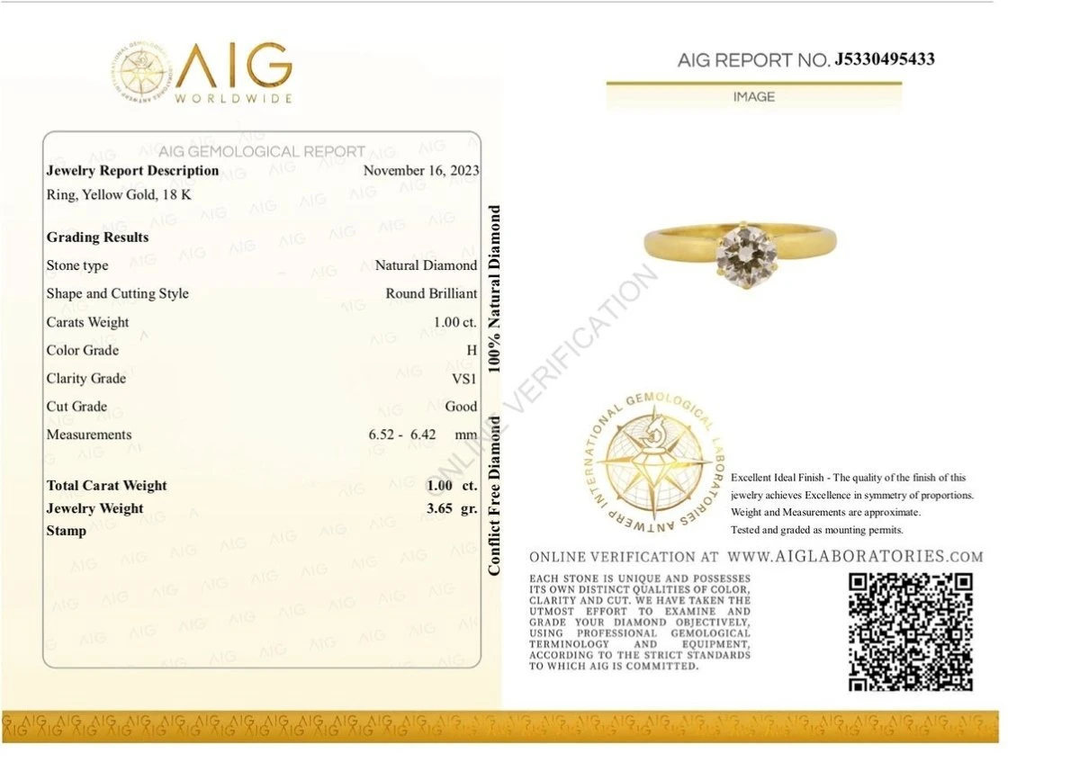 Bague Alliance Solitaire En Or 18 Carats Ornée D’1 Diamant 1ct 9 Bague Alliance Solitaire En Or 18 Carats Ornée D’1 Diamant 1ct – Image 9