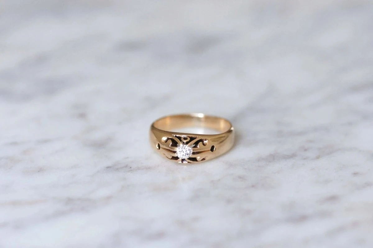 Bague Ancienne Jonc Or Rose Et Diamant 2 Bague Ancienne Jonc Or Rose Et Diamant – Image 2