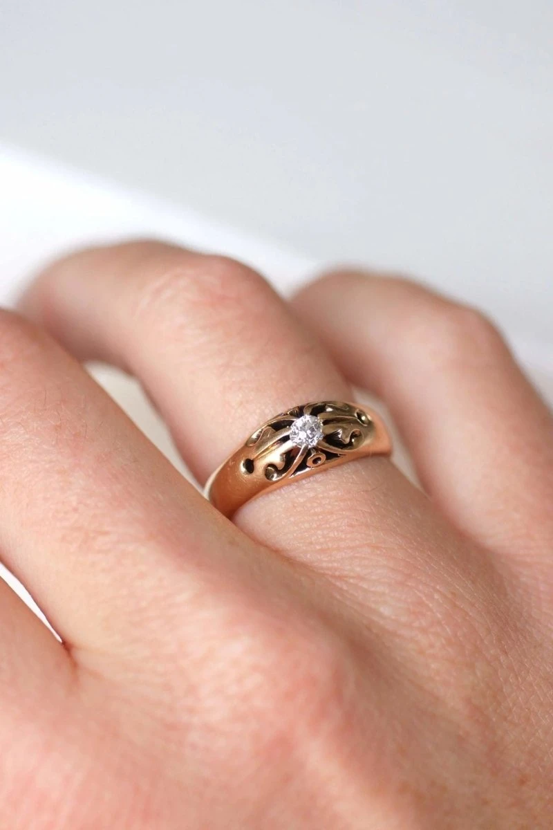 Bague Ancienne Jonc Or Rose Et Diamant 3 Bague Ancienne Jonc Or Rose Et Diamant – Image 3