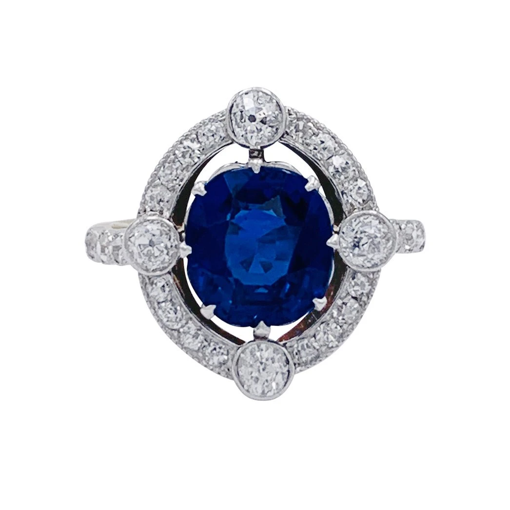 Miller Bague Années 1920, Saphir Ceylan, Diamants Taille Ancienne 3 Miller Bague Années 1920, Saphir Ceylan, Diamants Taille Ancienne – Image 3