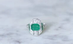 Bague Art Déco émeraude 1,30 Ct Et Diamants