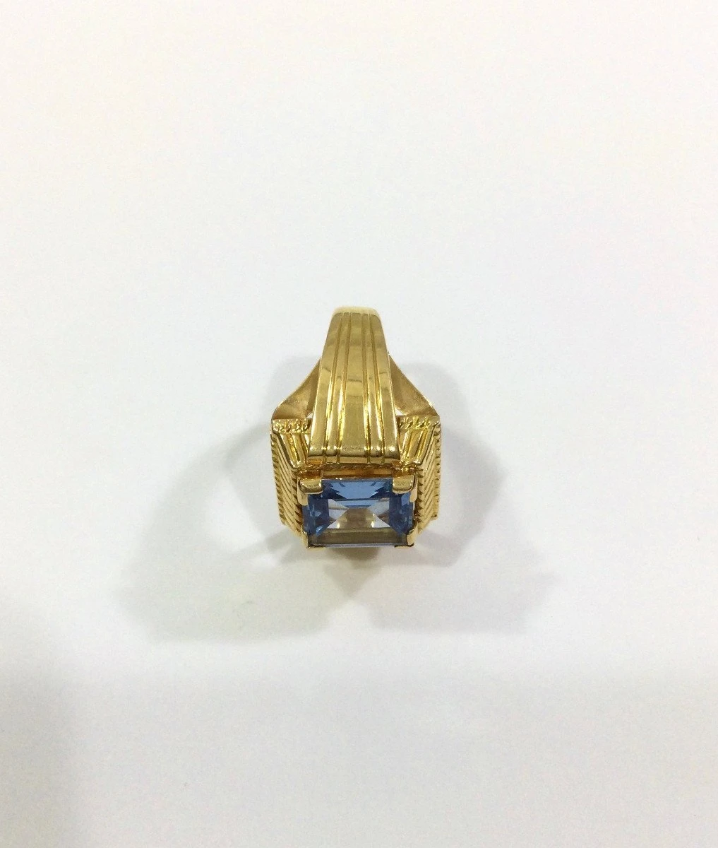 Bague Art Déco En Or Rose Et Spinelle Bleu 7 Bague Art Déco En Or Rose Et Spinelle Bleu – Image 7