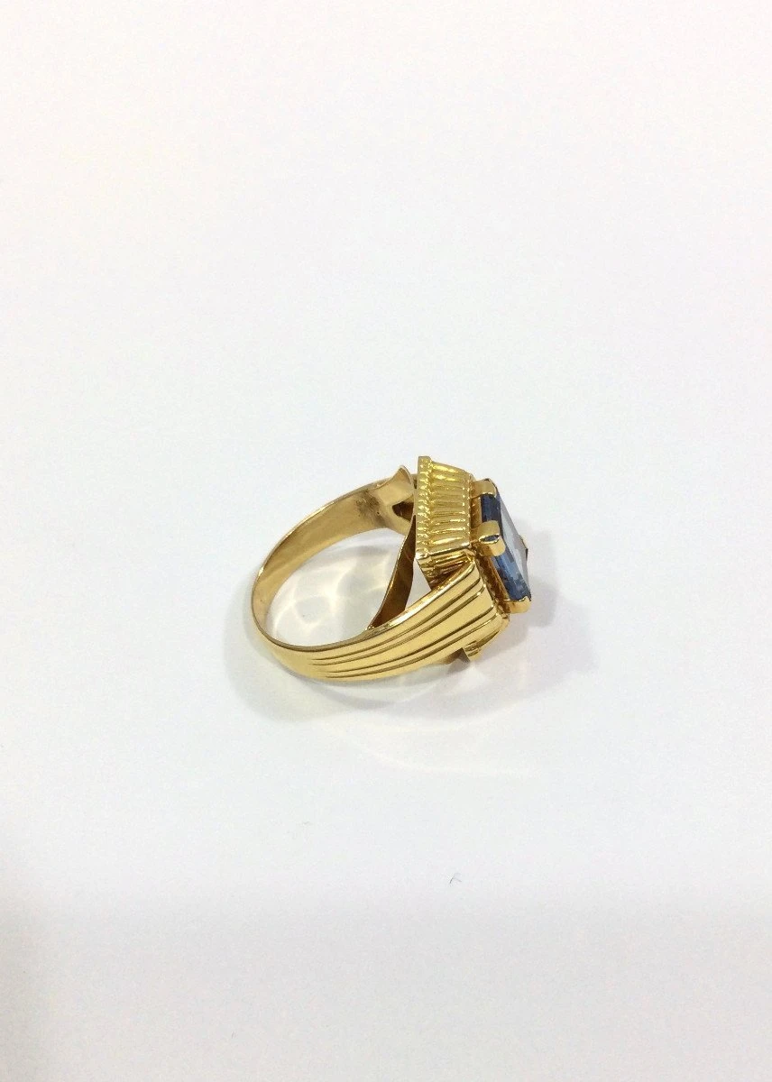 Bague Art Déco En Or Rose Et Spinelle Bleu 3 Bague Art Déco En Or Rose Et Spinelle Bleu – Image 3