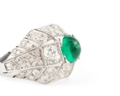 Bague Art Déco Pavée En Platine, émeraude Et Diamants -Castafiore Boutique bague art deco pavee en platine emeraude et diamants 997336
