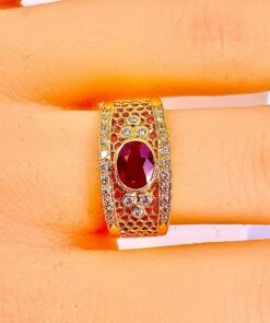 Bague Bandeau En Or Jaune 18 Carats En Rubis Et Diamants -Castafiore Boutique bague bandeau en or jaune 18 carats en rubis et diamants 957868