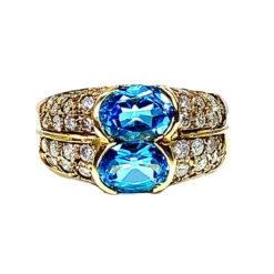 Bague Bandeau En Or Jaune, Topaze Et Diamants