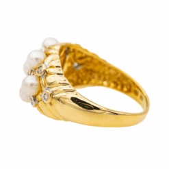 Bague Bandeau En Or Jaune Et Blanc, Perle De Culture Et Diamants -Castafiore Boutique bague bandeau en or jaune et blanc perle de culture et diamants 595818