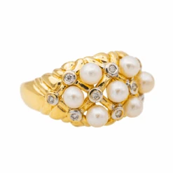 Bague Bandeau En Or Jaune Et Blanc, Perle De Culture Et Diamants -Castafiore Boutique bague bandeau en or jaune et blanc perle de culture et diamants 851661