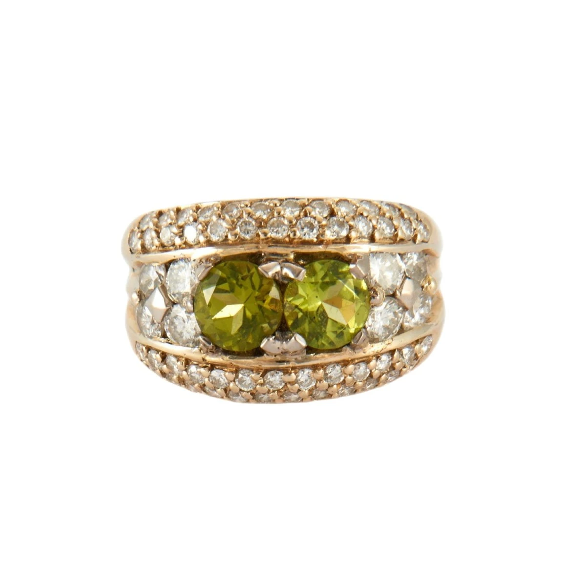 Bague Bandeau En Or Jaune, Péridots Et Diamants 1 Bague Bandeau En Or Jaune, Péridots Et Diamants