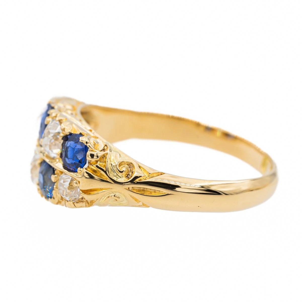 Bague Bandeau En Or Jaune, Saphir Et Diamant 4 Bague Bandeau En Or Jaune, Saphir Et Diamant – Image 4