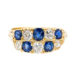 Bague Bandeau En Or Jaune, Saphir Et Diamant