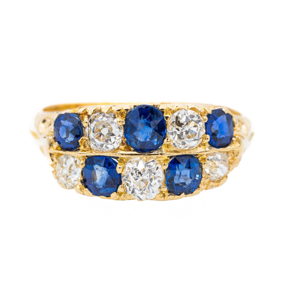 Bague Bandeau En Or Jaune, Saphir Et Diamant 1 Bague Bandeau En Or Jaune, Saphir Et Diamant