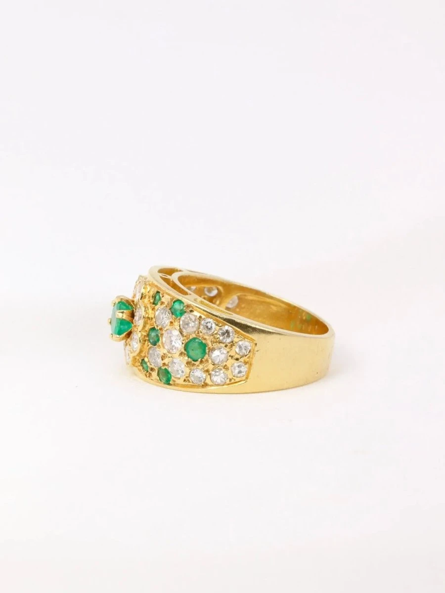 Bague Bandeau Vintage En Or Jaune, Diamants Et émeraudes 4 Bague Bandeau Vintage En Or Jaune, Diamants Et émeraudes – Image 4