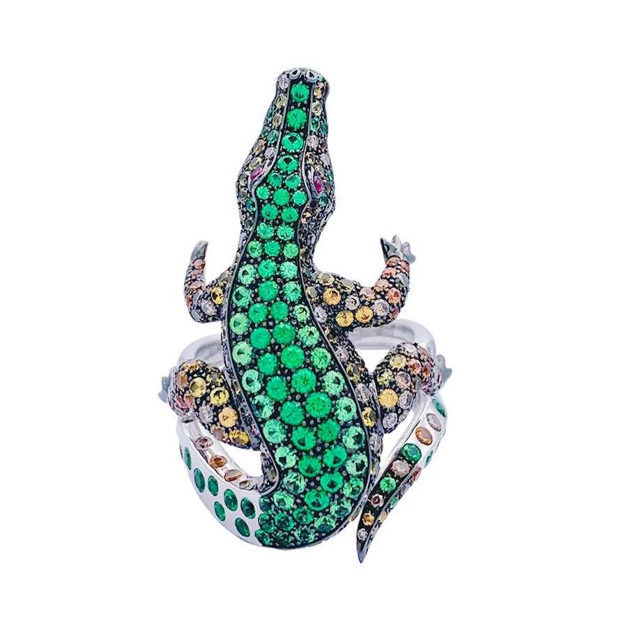 Miller Bague Boucheron Crocodile En Or Blanc, Sertie De Diamants Et Pierres De Couleur 5 Miller Bague Boucheron Crocodile En Or Blanc, Sertie De Diamants Et Pierres De Couleur – Image 5