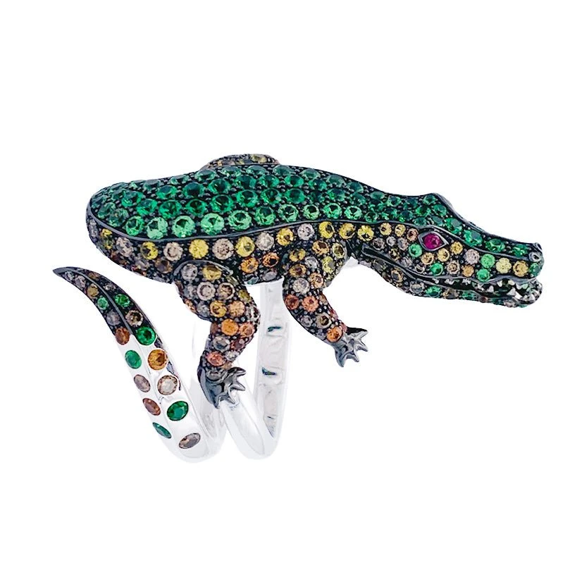 Miller Bague Boucheron Crocodile En Or Blanc, Sertie De Diamants Et Pierres De Couleur 10 Miller Bague Boucheron Crocodile En Or Blanc, Sertie De Diamants Et Pierres De Couleur – Image 10