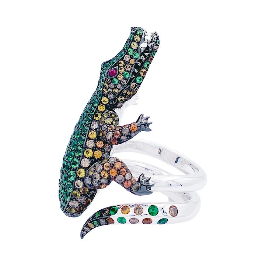 Miller Bague Boucheron Crocodile En Or Blanc, Sertie De Diamants Et Pierres De Couleur 11 Miller Bague Boucheron Crocodile En Or Blanc, Sertie De Diamants Et Pierres De Couleur – Image 11