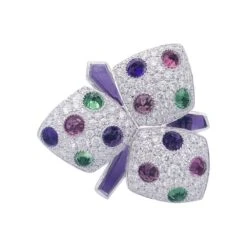 Miller Bague CARTIER "Caresse D'Orchidées" En Or Blanc, Diamants, Pierres De Couleurs.