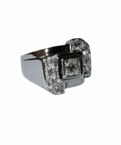 Bague Chevalière En Or Blanc, Platine Et Diamants -Castafiore Boutique bague chevaliere en or blanc platine et diamants 987882