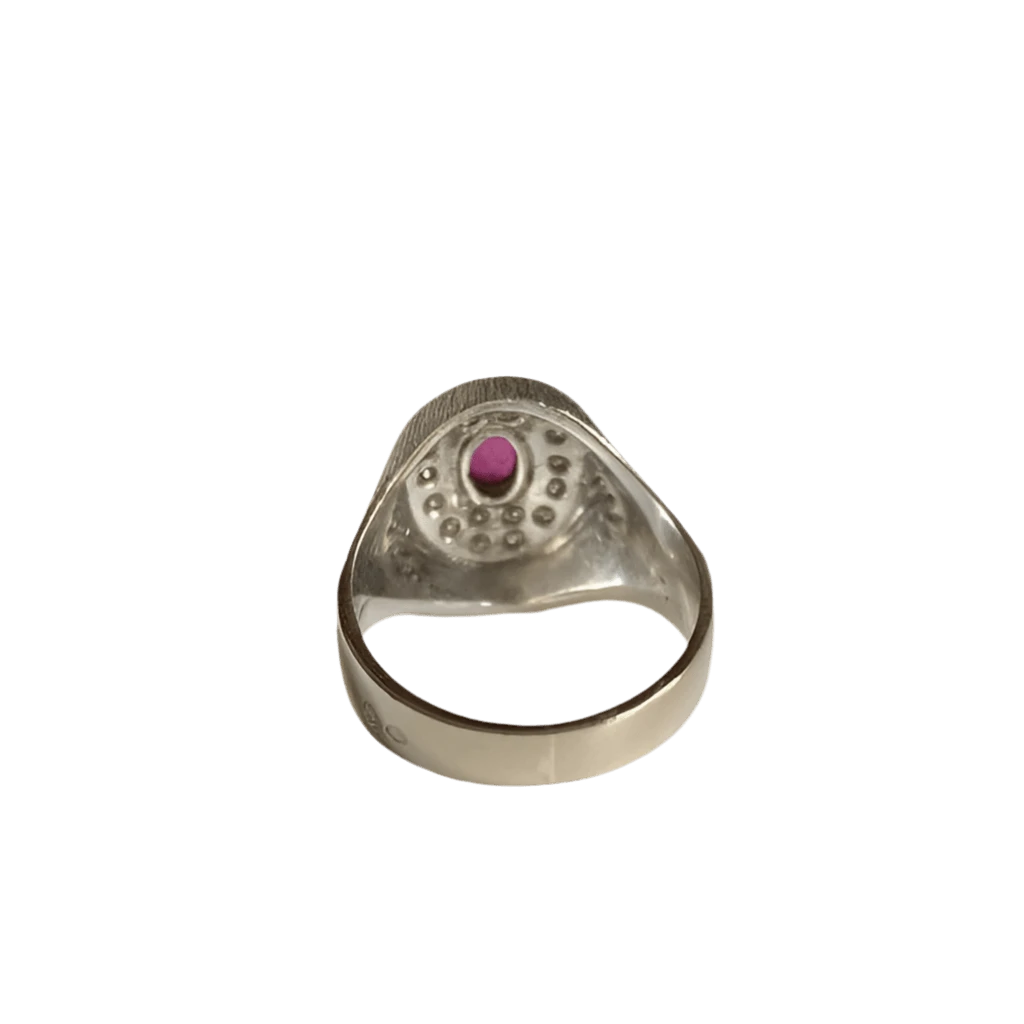 Bague Chevalière En Or Gris, Rubis Et Diamant 4 Bague Chevalière En Or Gris, Rubis Et Diamant – Image 4
