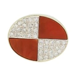 Miller Bague Chevalière En Or Jaune, Or Blanc, Corail Et Diamants