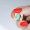 Bague Chevalière Or Martelé Et Turquoise