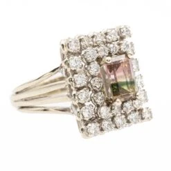 Bague Cocktail En Or Blanc, Diamants Et Tourmaline -Castafiore Boutique bague cocktail en or blanc diamants et tourmaline 777146