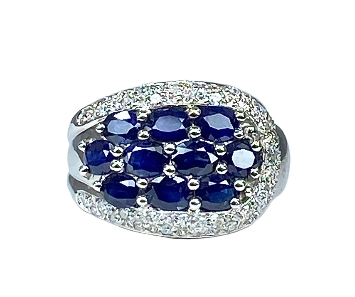 Bague Bandeau En Or Blanc, Saphirs Et Diamants 1 Bague Bandeau En Or Blanc, Saphirs Et Diamants