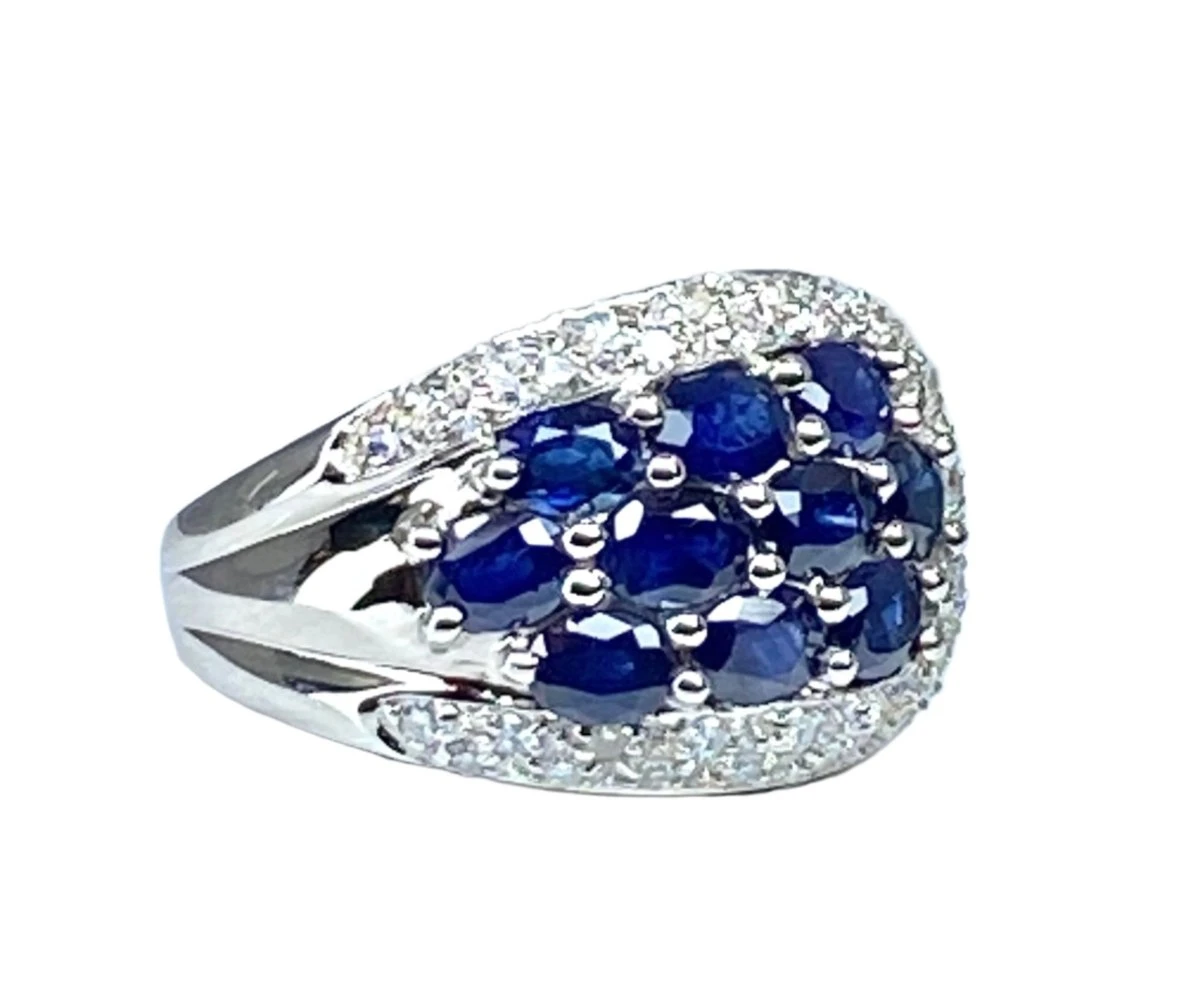 Bague Bandeau En Or Blanc, Saphirs Et Diamants 2 Bague Bandeau En Or Blanc, Saphirs Et Diamants – Image 2