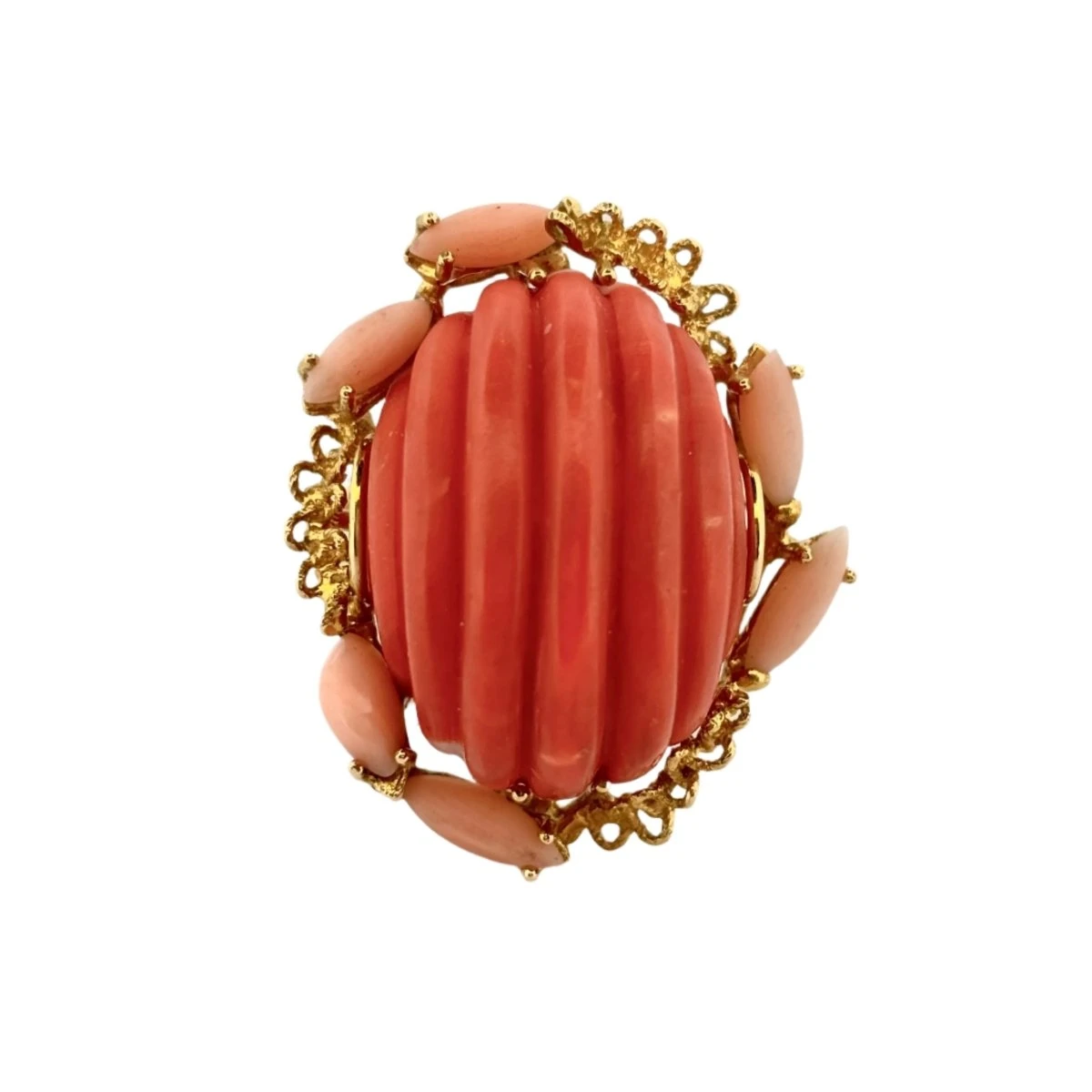 Bague Cocktail En Or Jaune Et Corail 1 Bague Cocktail En Or Jaune Et Corail