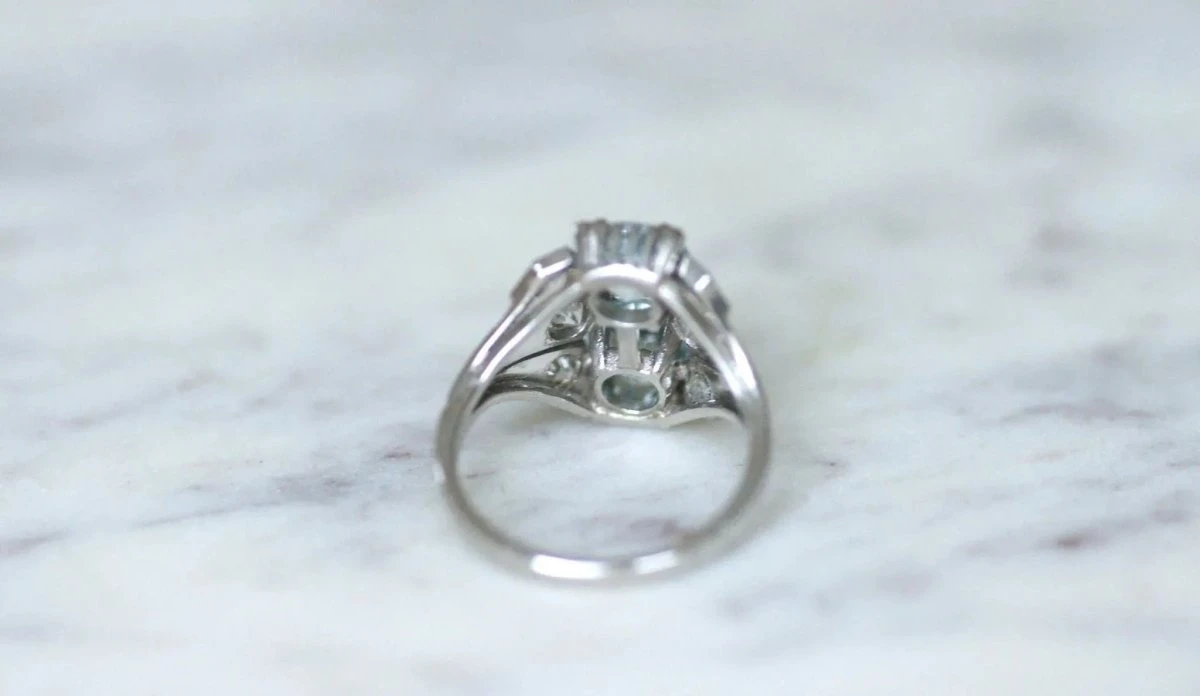 Bague Dôme Art Deco Aigue-marine Et Diamant 9 Bague Dôme Art Deco Aigue-marine Et Diamant – Image 9