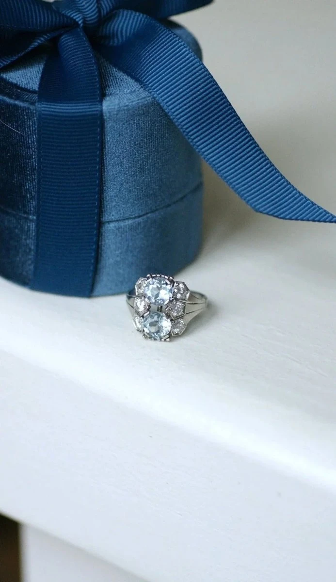 Bague Dôme Art Deco Aigue-marine Et Diamant 8 Bague Dôme Art Deco Aigue-marine Et Diamant – Image 8