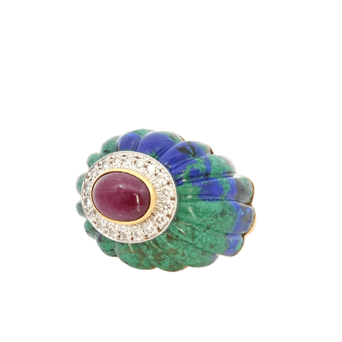 Bague Dôme DAVID WEBB En Or Jaune, Rubis, Azurmalachine Et Diamants 3 Bague Dôme DAVID WEBB En Or Jaune, Rubis, Azurmalachine Et Diamants – Image 3