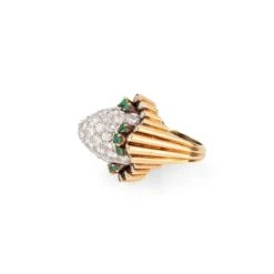 Bague Dôme En Or Jaune, émeraudes Et Diamants -Castafiore Boutique bague dome en or jaune emeraudes et diamants 864771