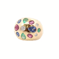Bague Dôme En Or Jaune, émeraudes, Rubis, Saphirs, Tourmaline Et Diamants -Castafiore Boutique bague dome en or jaune emeraudes rubis saphirs tourmaline et diamants 460026