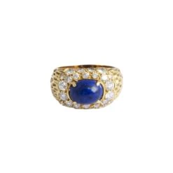 Bague Jonc En Or Jaune, Lapis Lazuli Et Diamants