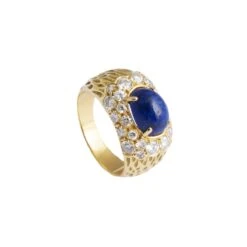 Bague Jonc En Or Jaune, Lapis Lazuli Et Diamants -Castafiore Boutique bague dome en or jaune lapis lazuli et diamants 749486