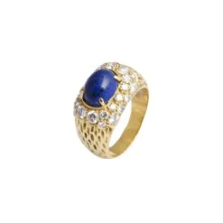 Bague Jonc En Or Jaune, Lapis Lazuli Et Diamants -Castafiore Boutique bague dome en or jaune lapis lazuli et diamants 979907