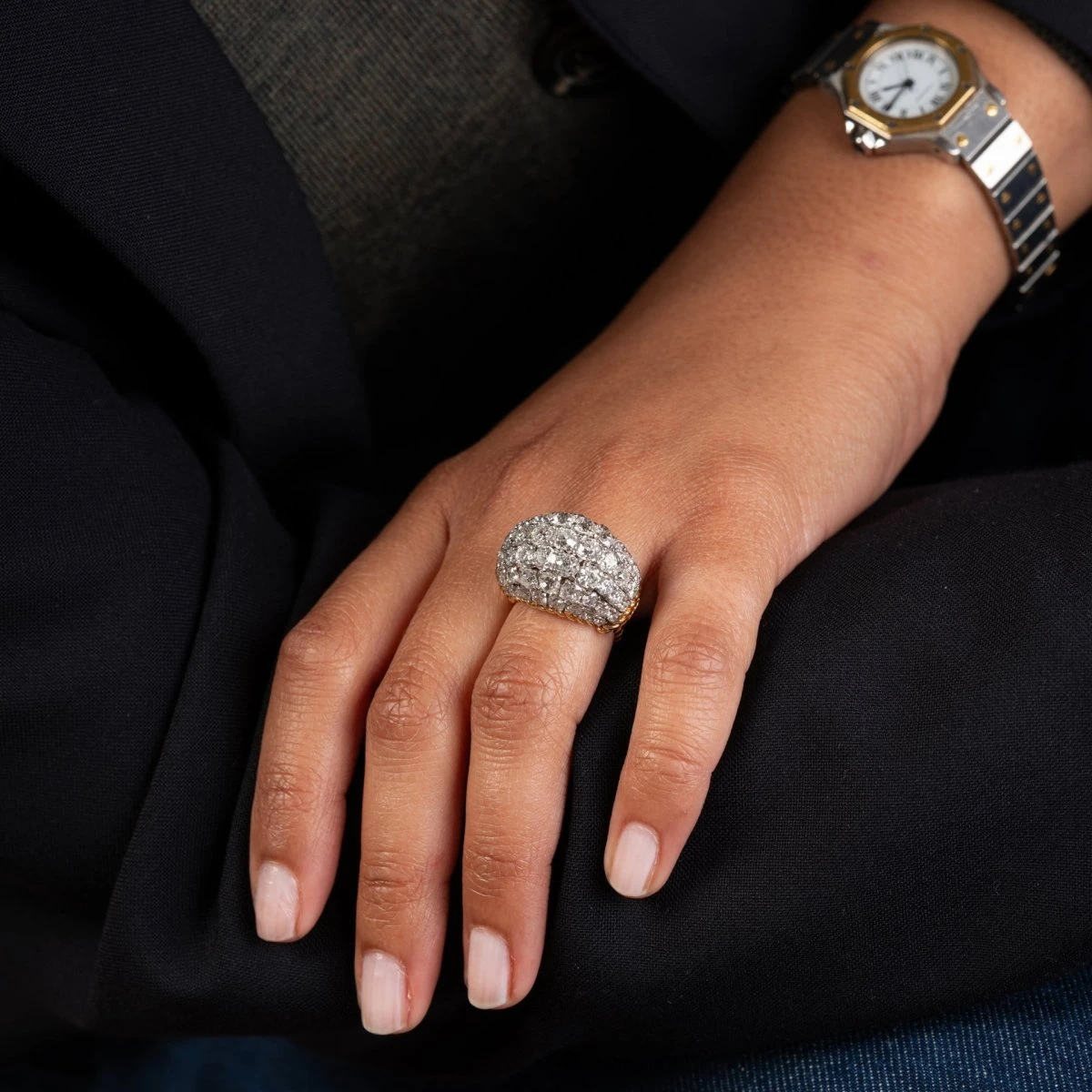 Bague Dôme En Or Jaune Tressé Et Diamants 7 Bague Dôme En Or Jaune Tressé Et Diamants – Image 7