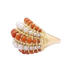 Miller Bague Dôme VAN CLEEF & ARPELS "Twist" En Or Jaune, Corail Et Perles -Castafiore Boutique bague dome van cleef arpels twist or jaune corail perles 243923