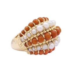 Miller Bague Dôme VAN CLEEF & ARPELS "Twist" En Or Jaune, Corail Et Perles -Castafiore Boutique bague dome van cleef arpels twist or jaune corail perles 677723