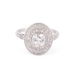 Bague Double Entourage En Platine Et Diamants