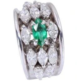 Bague Bandeau En Or Blanc, émeraude Et Diamants -Castafiore Boutique bague emeraude et diamants en or blanc 302514