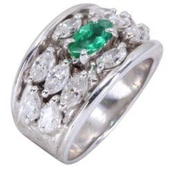 Bague Bandeau En Or Blanc, émeraude Et Diamants -Castafiore Boutique bague emeraude et diamants en or blanc 898958