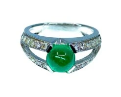 Bague En Or Blanc 18 Carats En émeraude Cabochon Et Diamants -Castafiore Boutique bague en or blanc 18 carats en emeraude cabochon et diamants 798760